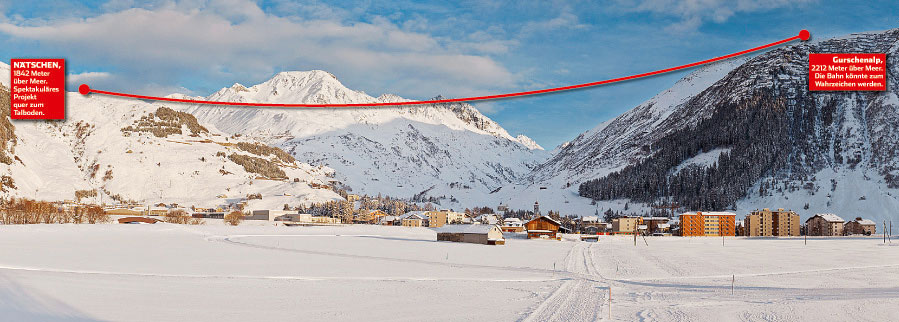 Gotthard Pass road, an aerial tramway from Göschenen railway station directly to the Nätschen ski area