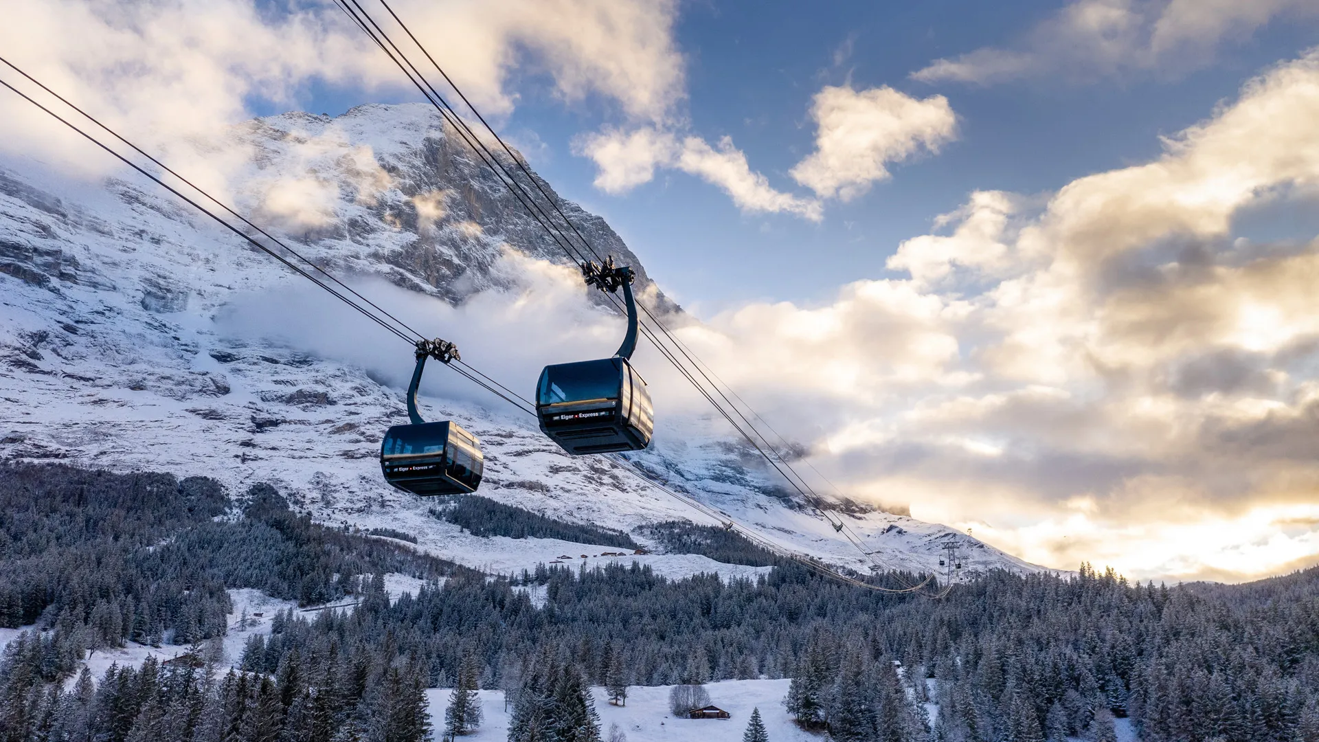 Jungfrau eiger express zwei gondeln eiger abendstimmung hero